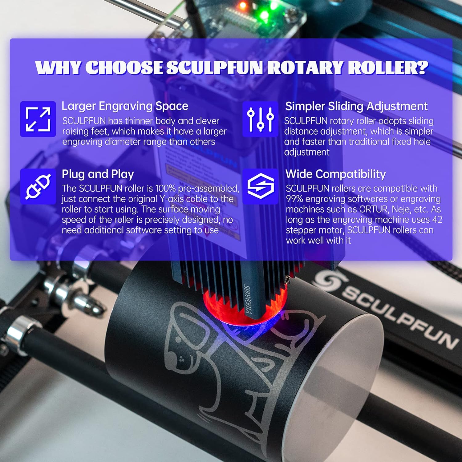 SCULPFUN بكرة دوارة بالليزر حف - مراجعة Rotary Axis Laser Engraver وسعره