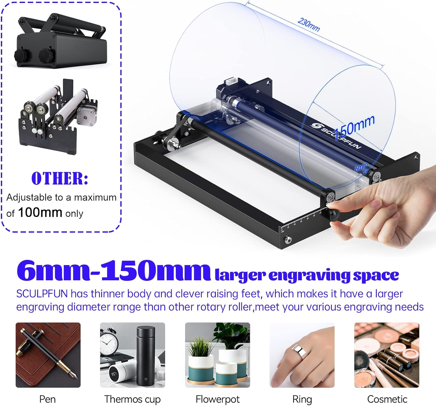 SCULPFUN بكرة دوارة بالليزر حف - مراجعة Rotary Axis Laser Engraver وسعره